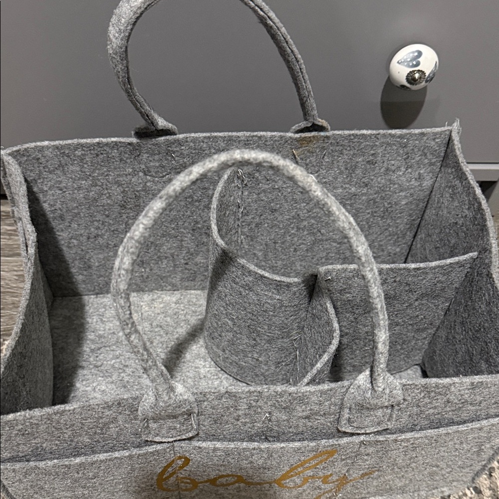 Gray Felt Tote Bag with Gold Accents - Picture 2 of 4